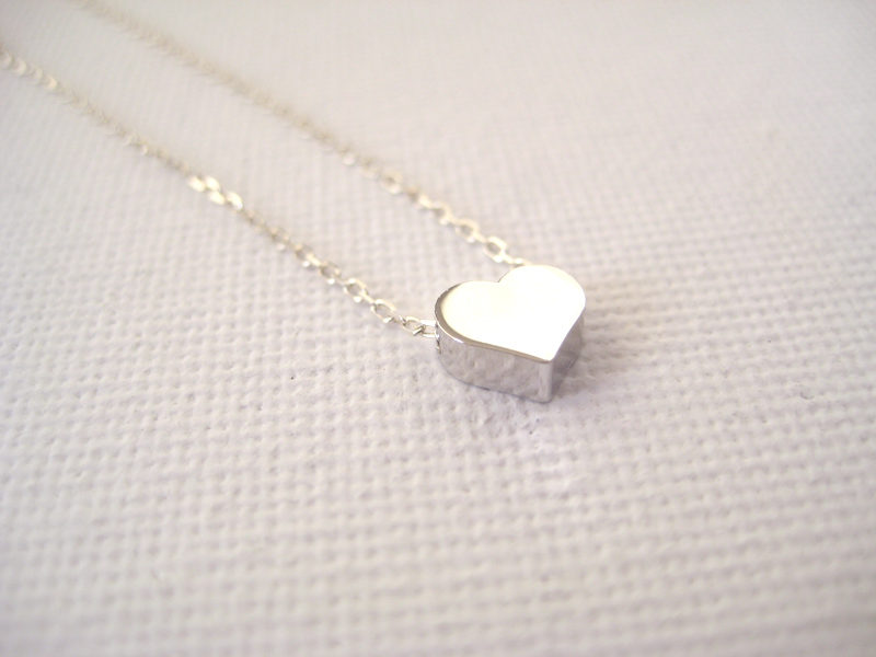 Sterling silver necklace with tiny heart bead - With a little heart