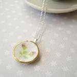 Sterling silver necklace with miniature doll's porcelain plate - Time for tea