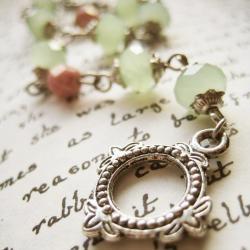 Bracelet of pastel green and pink Czech glass - Apple Blush